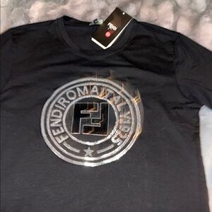 Fendi black shirt with silver sequins logo XL excellent condition